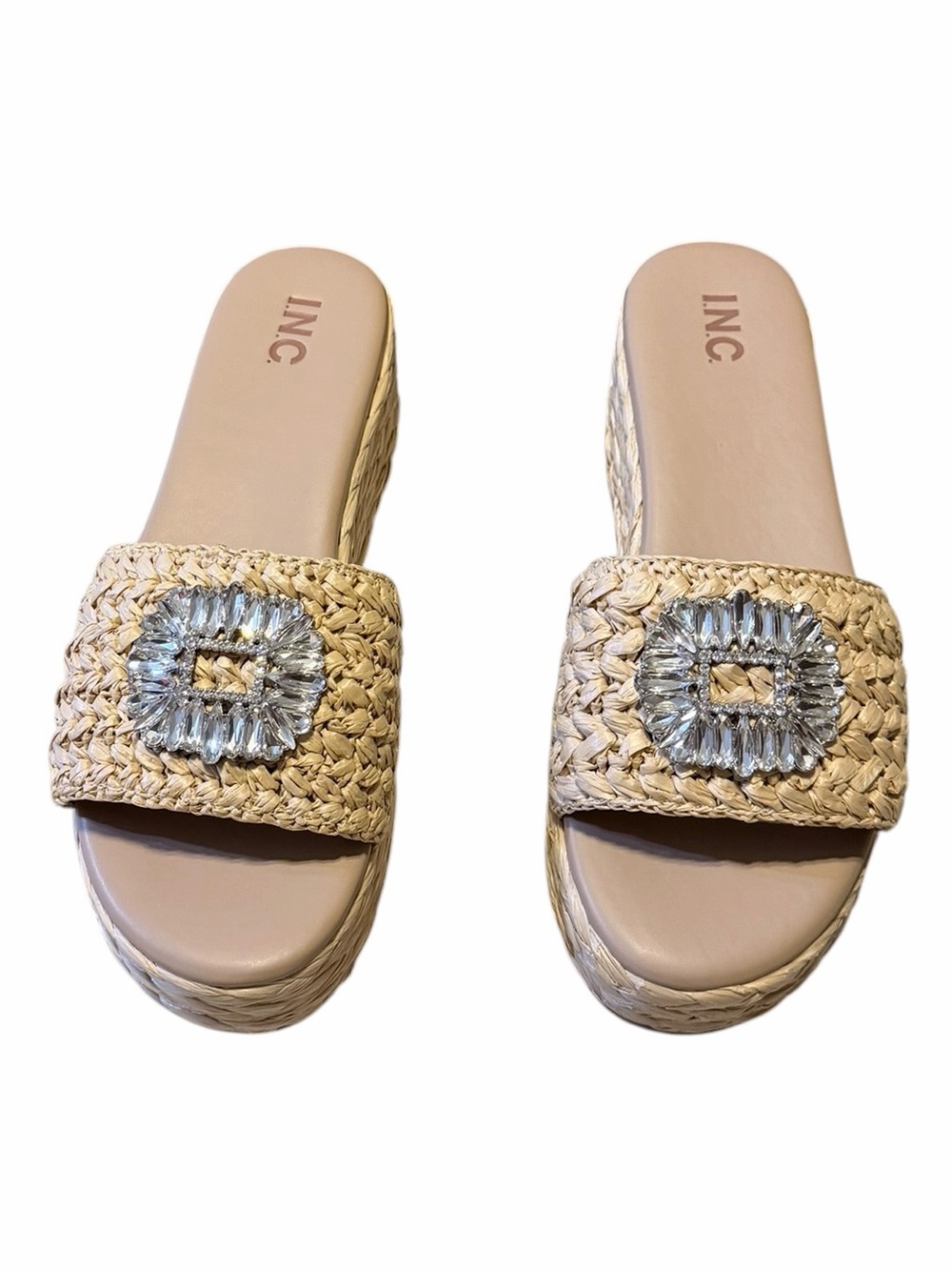 🌟🌼NIB INC International Concepts Natural Beige Woven Slide Sandals.